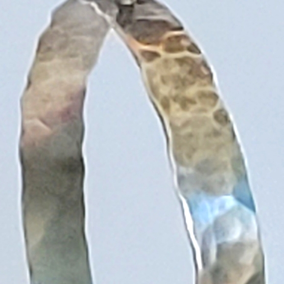 Vintage hammered silver earrings handmade for me in 1978. Hoops hanging on wire. - Picture 4 of 5